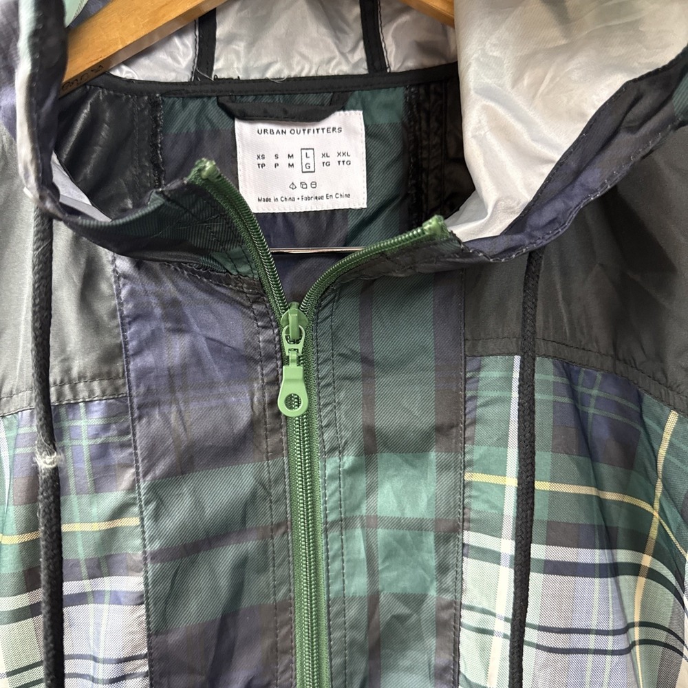 Urban Outfitters Plaid Colorblock Anorak Jacket Hoodie Raincoat Mens Large